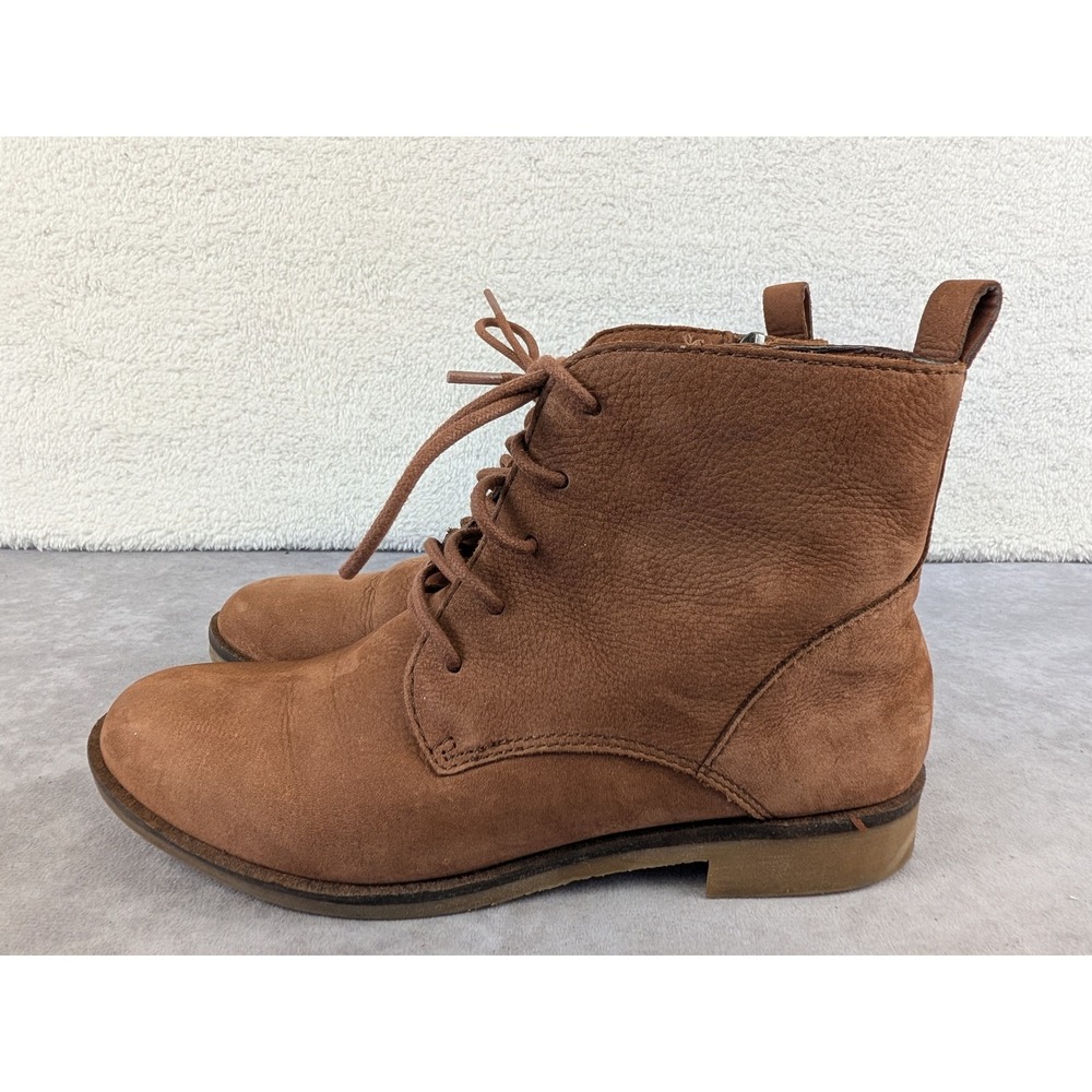 Lucky Brand Geliwyn Cognac Leather Lace Up Side Zip Ankle Boots Womens 7.5 M